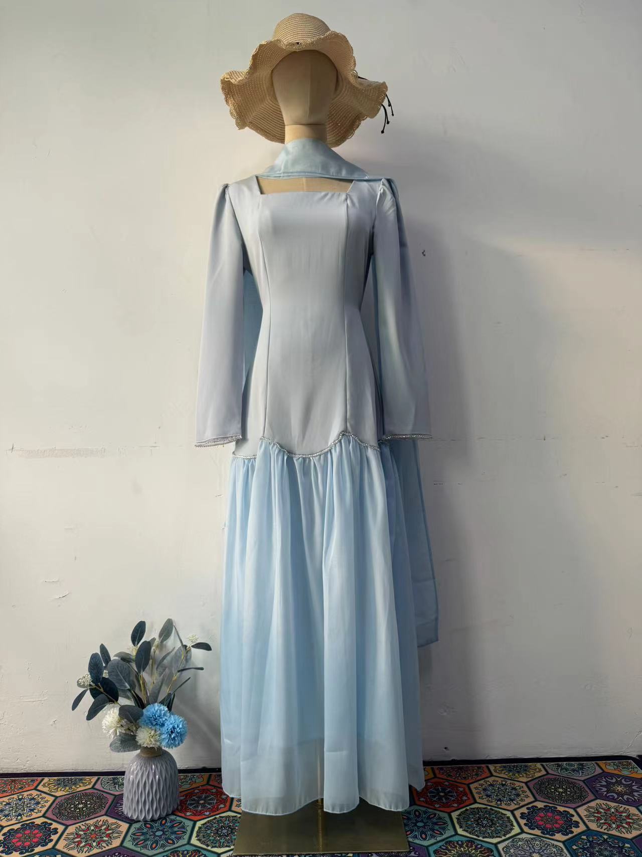 2025 New Hand-Drilled Weaving Woven Tape Design Long-Sleeved Lady Body Dress