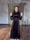 2025 With Belt Large-Size Women's Fashion Pressure Fold Loose Temperament Dress