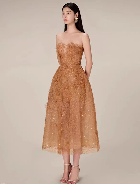 2025 Three-Dimensional Flower Lace Perspective Yarn Dress Dress Dress Dress Dress Woman