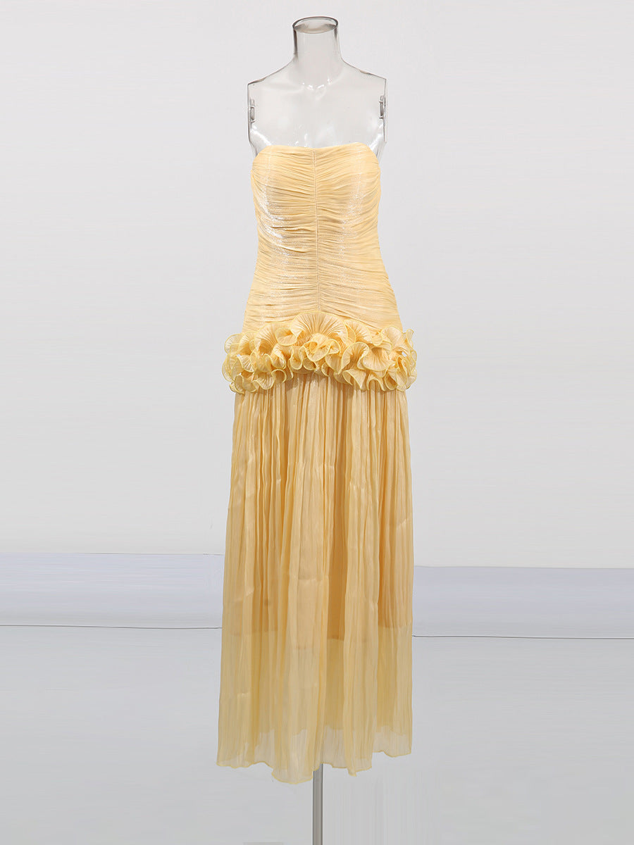 Yuanfeng Light Luxury Evening Dress 2025 New Women's Summer Breast Flavor Flavor To Waist Leaf Sides And Matching Dresses