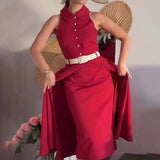 New Women's Dress French Retro Temperament High-End Beauty Sleeveless Long Dress Two-Piece