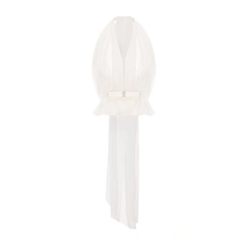 Set Club Shop Sexy Hanging Neck Collar With Short Top + Folded Pocket Hip Skirt Skirt