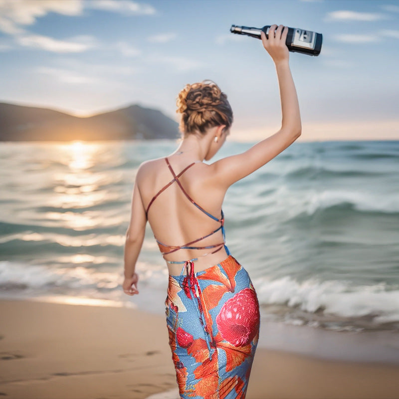 Sling Sexy Bareback Print Dress Woman New Holiday Style Hottie Dress DJPT