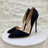 Black Velvet High Heel Shoes 12CM Tip Finger Fine And Shallow Professional Women's Shoes High Quality Shoes