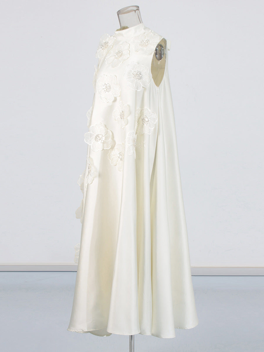 Temperament Fashion Geek Wind 2025 Spring New Heavy Industry Irregular Three-Dimensional Flowers Sleeveless Long Dress Woman