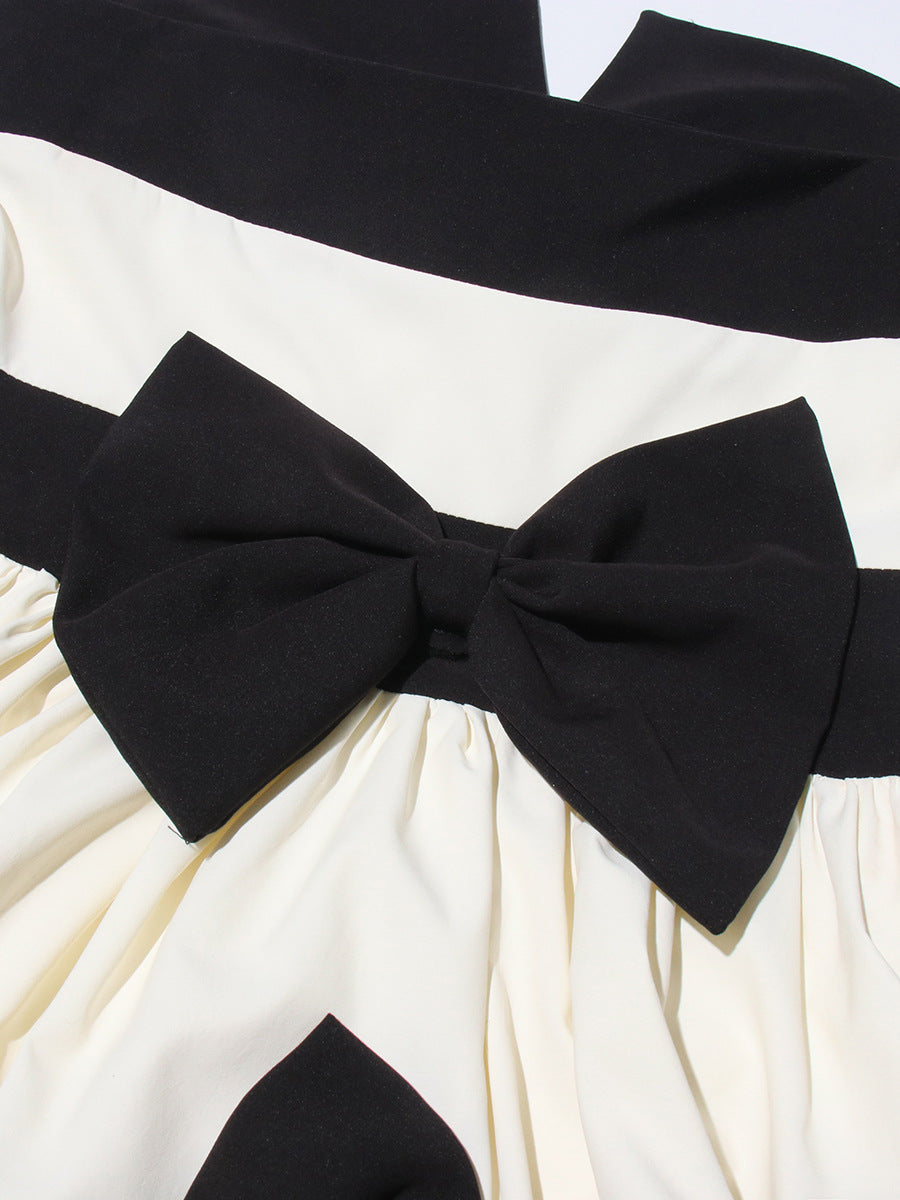 Temperament Style Dress 2025 Summer New Face Splicing Bow Bump Design Dress Dress Dress Dress