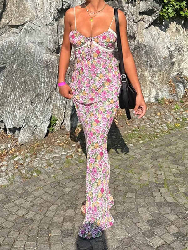Broken Flower Holiday Sling Skirt Sexy Hottie Show Back Dress V Collar Body Hip Dress Summer HZ0628