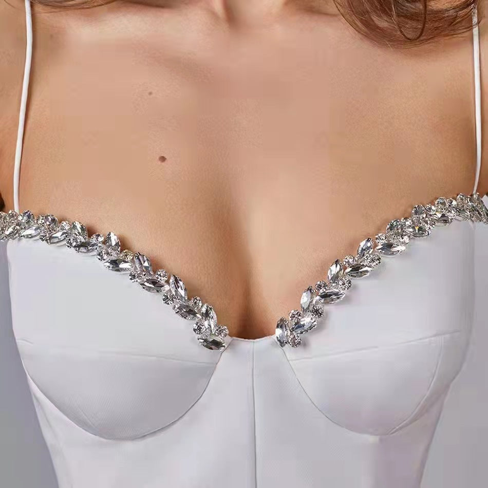 2025 Sexy Diamond-Studded Temperament Sling With Forked And Banded Dress Banquet Dress