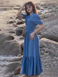 Women's New French Tea Rests On The Beautiful Solid Color Waist Temperament Long Skirt