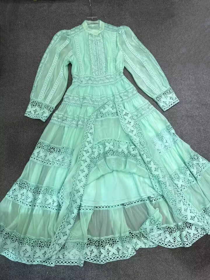 Temperament Lace Dress 2025 Autumn Gentle Wind Heavy Industry Lace Splicing Wide Swing Dress Dress Dress