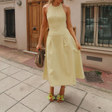 Summer Women's New Temperament Hanging Neck Solid Color Elegant Sexy Dress