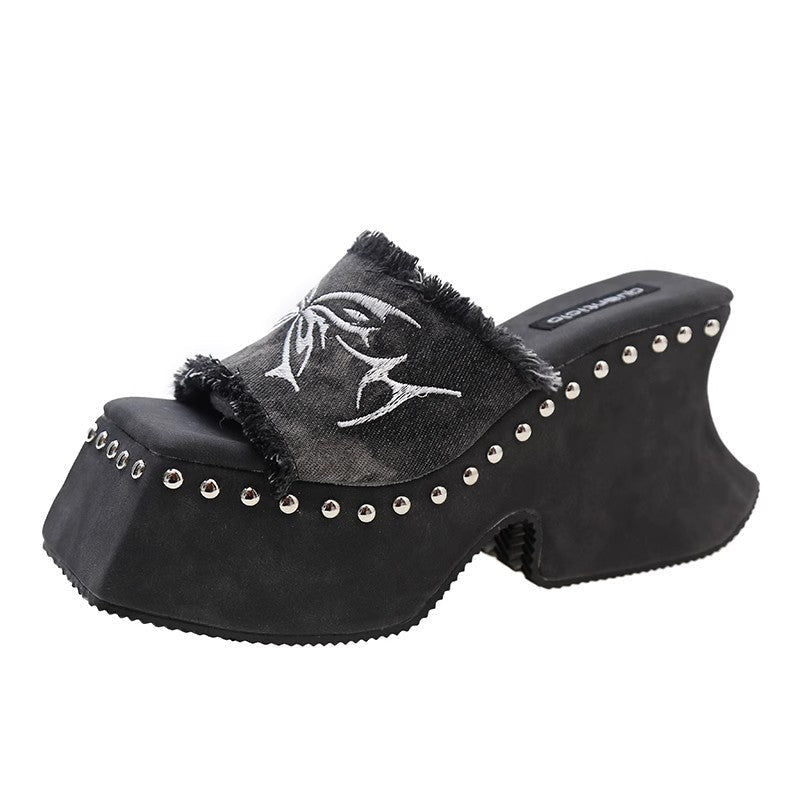Slippers Women Wear 2024 Summer New Butterfly Thick-Bottomed Slippers Millennium Hot Girls Sexy Toe High-Heeled Sandals High Quality Shoes