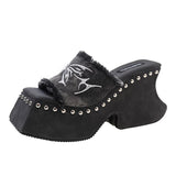 Slippers Women Wear 2024 Summer New Butterfly Thick-Bottomed Slippers Millennium Hot Girls Sexy Toe High-Heeled Sandals High Quality Shoes