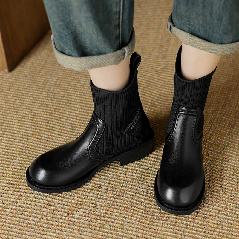 Large-Size Boots Knitted Skinny Short Boots Women's 2024 New Heel Socks Boots High Quality Shoes