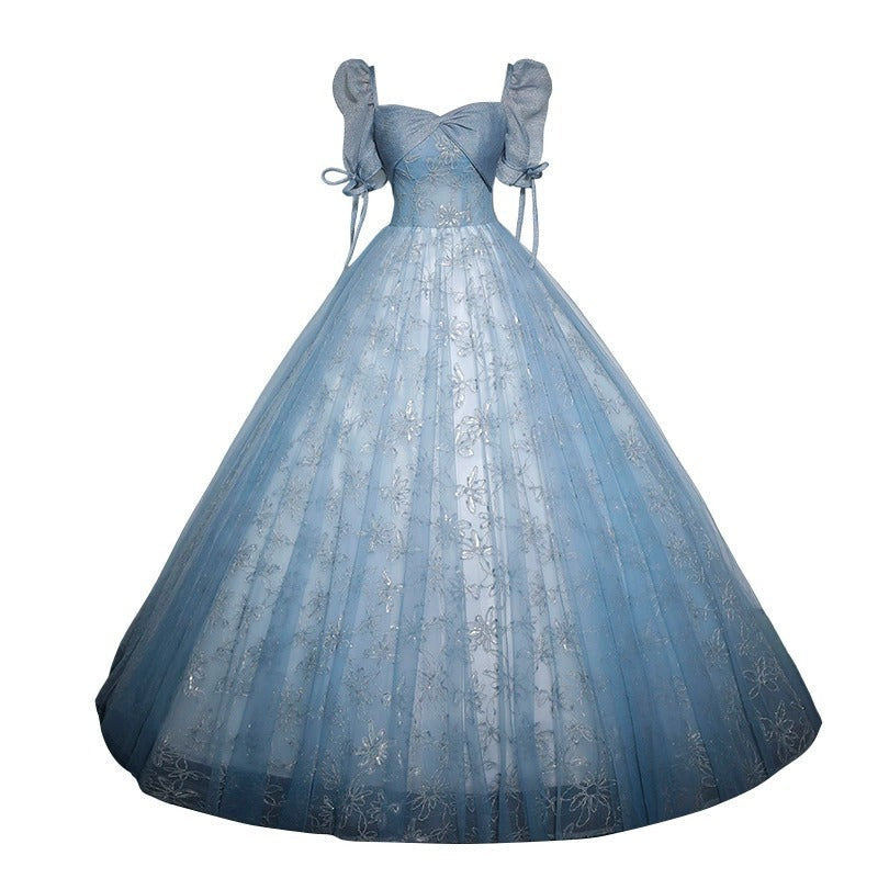 Blue Evening Dress 2025 Summer New Stage Piano Performance Solo Student Vocal Art Dress Presided