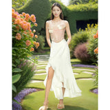 New Romantic Flowers Decorated With Fish Bone Thoracic Coat With Lotus Leaves Side Boiling Fish Tail Half Skirt Set