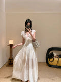 Embroidered V-Necked White Dress