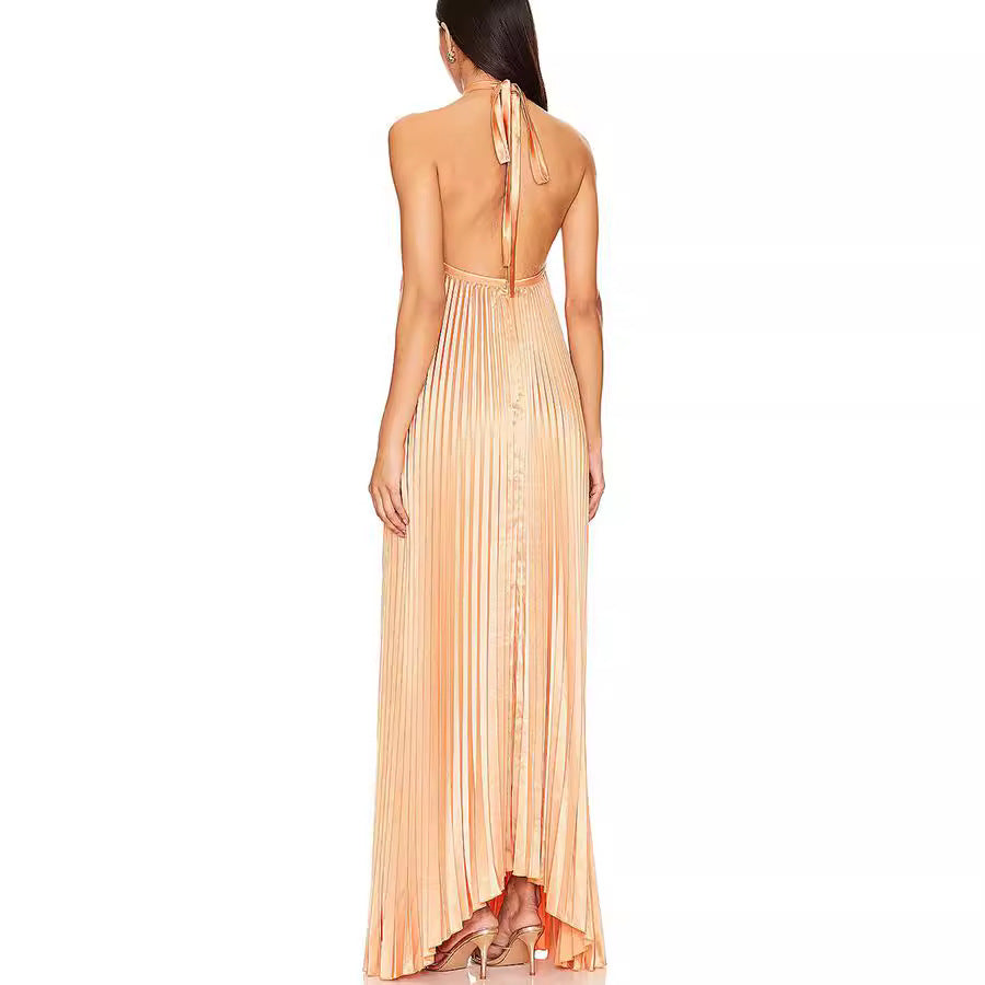 Women's Clothing Hanging Neck-Deck Sexy Dress Holiday Sleeveless Fashion 100 Folded Women 8080 HZ0628