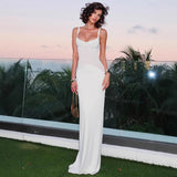 Women Decorate Waistcoat Shoulder Strap Curved Mesh Spliced Fishtail Dress DJPT