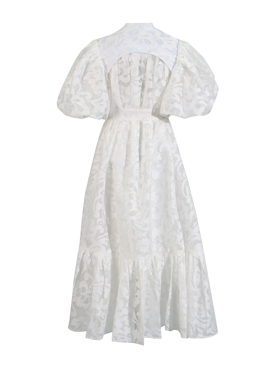Vintage Elegant Dress 2025 Summer New Single-Rebutted Embroidered Printed Dress With Short Sleeve Dress Woman
