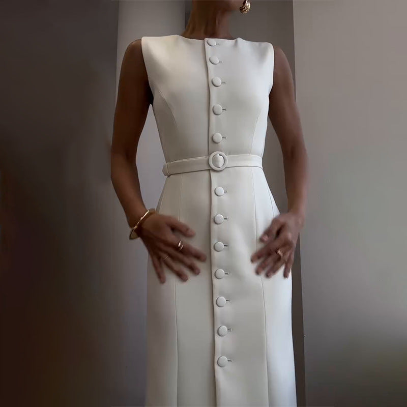 Summer New Elegant Temperament Belt Slimming Commuting Dress