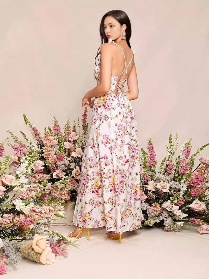 2024 New Garden Style Comfortable Fashion Flower Sling Dress