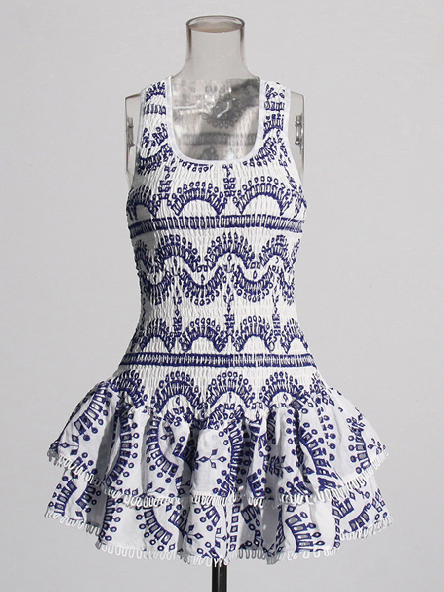 Summer Holiday Wind New U-Shaped Tie Design Super Short Lotus Edge Dress Woman