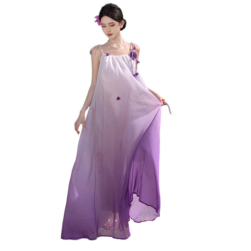 Holiday Purple Sling Dress Women's Summer 2025 New Loose Thin Gentle Temperament Fairy Dress