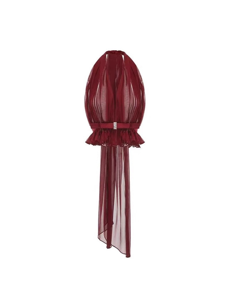 Set Club Shop Sexy Hanging Neck Collar With Short Top + Folded Pocket Hip Skirt Skirt
