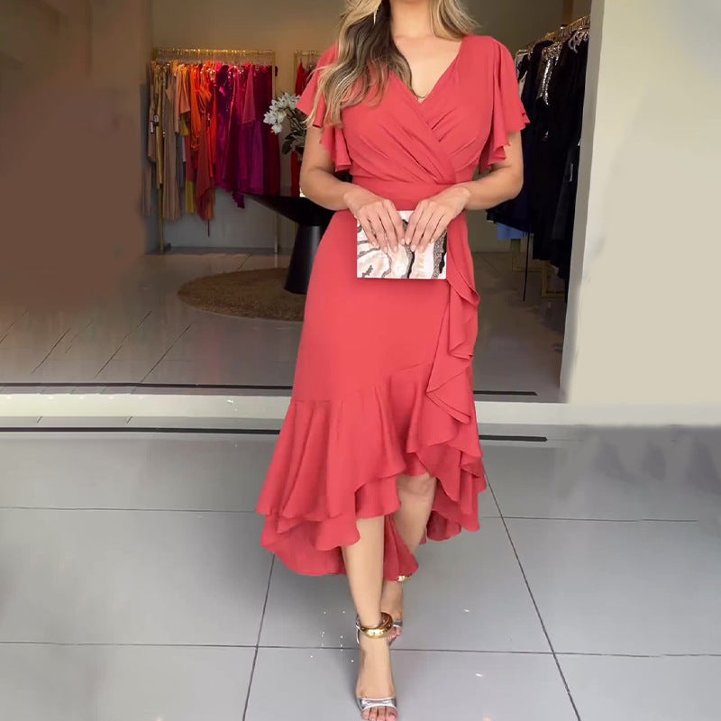 2024 French V-Neck High-Rise Slim Slimy Sexy Fashion Dress