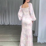 Women's Autumn French Style Collar Lantern Sleeve High-Waisted Body-Body-Cuffed Kite Skirt