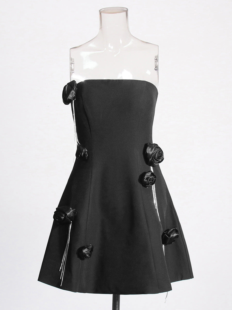 Babes Dress 2025 Spring New Three-Dimensional Rose Espoo Diamond Waist Bra Dress Dress Woman