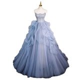 Shoulder Evening Dress Sexy Fairy Piano Playing Adult Wedding Dress Beautiful Singing Blue Dress Art Exam