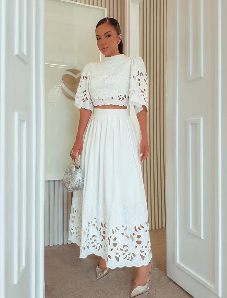 2025 New Australian Niche Short-Sleeved Top With Waist-Scuffed Long Dress Fashion Suit Woman