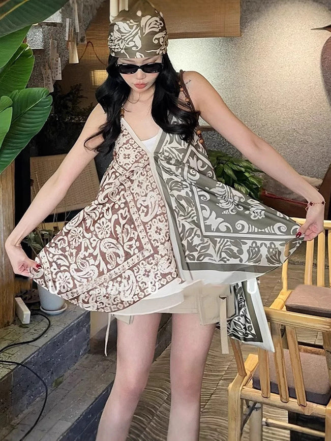 New Oceanic Impact Color Print Sling Vest Female Design Small Bohemian Blouse