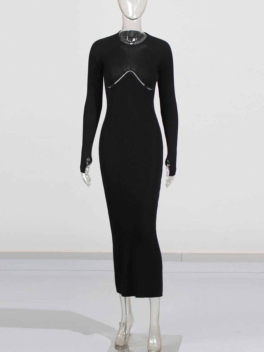 Temperament Sexy Elegant Style Dress 2025 Summer New Round Collar Hollow Design High-Sensing Knitwear Dress Woman
