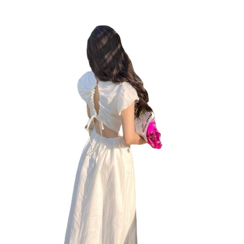 Bare Back Seaside Holiday Dress Sanya Photo Beach Dress Showing Thin Bubble Sleeves Super Fairy Dress