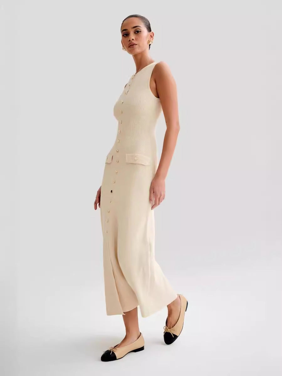 Summer New Temperament Sleeveless Round Collar Knitted Dress