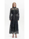 2024 Australian Fashion Elegant Collar Lantern Sleeve With Belt Embroidered Air Dress Dress