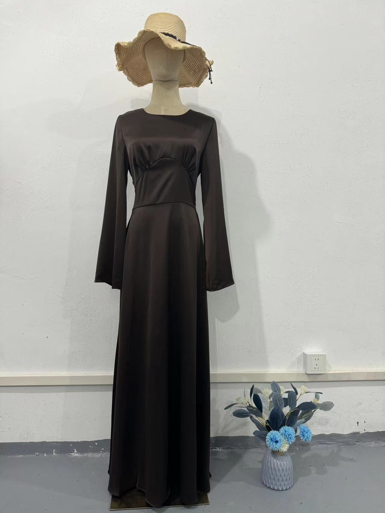 2024 New Waist-Skinny Strap Solid Long-Sleeved Long-Sleeved Dress Dress Dress Woman