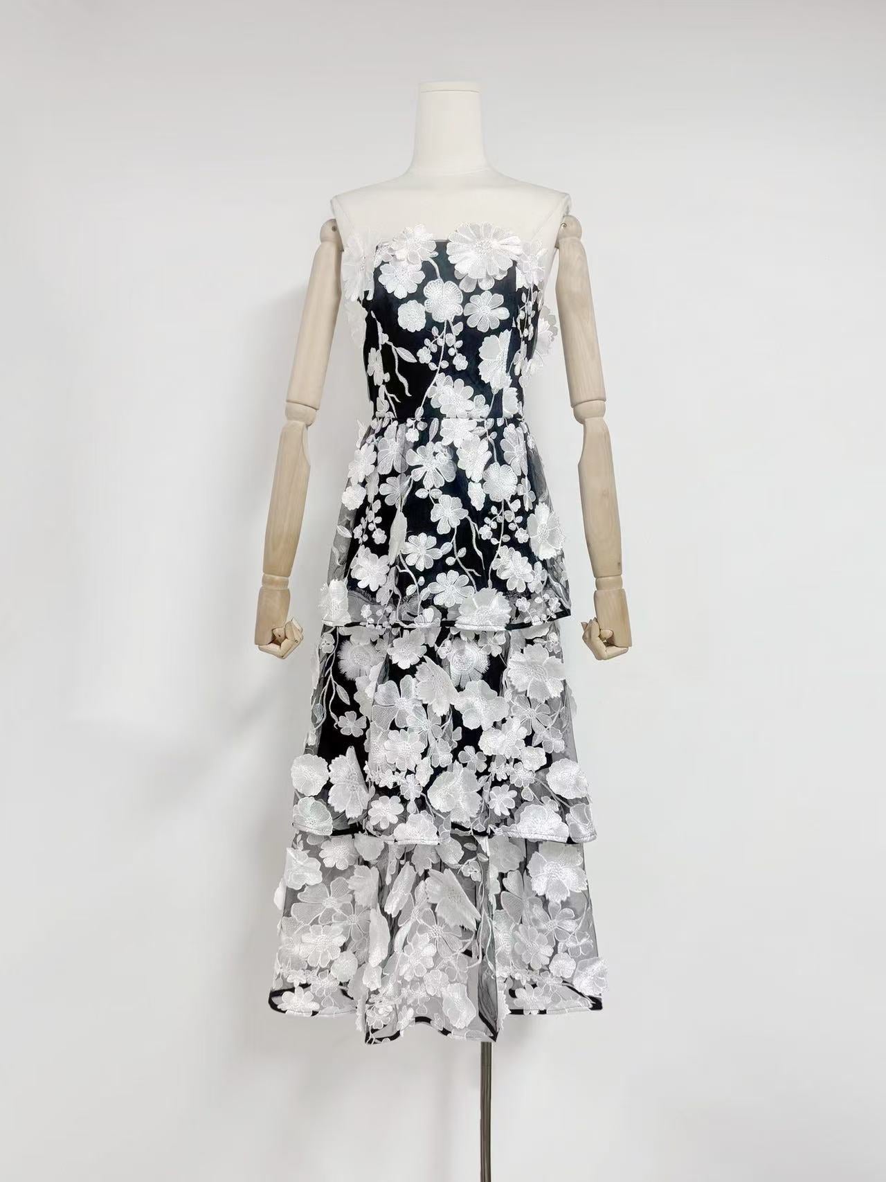 New Flower Three-Dimensional Decoration Solid Color Tarnish Sleeveless Long Dress Woman