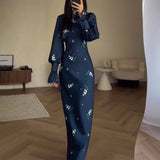 Comfortable And Stylish Printed Horn Sleeves With Long-Sleeved Dress