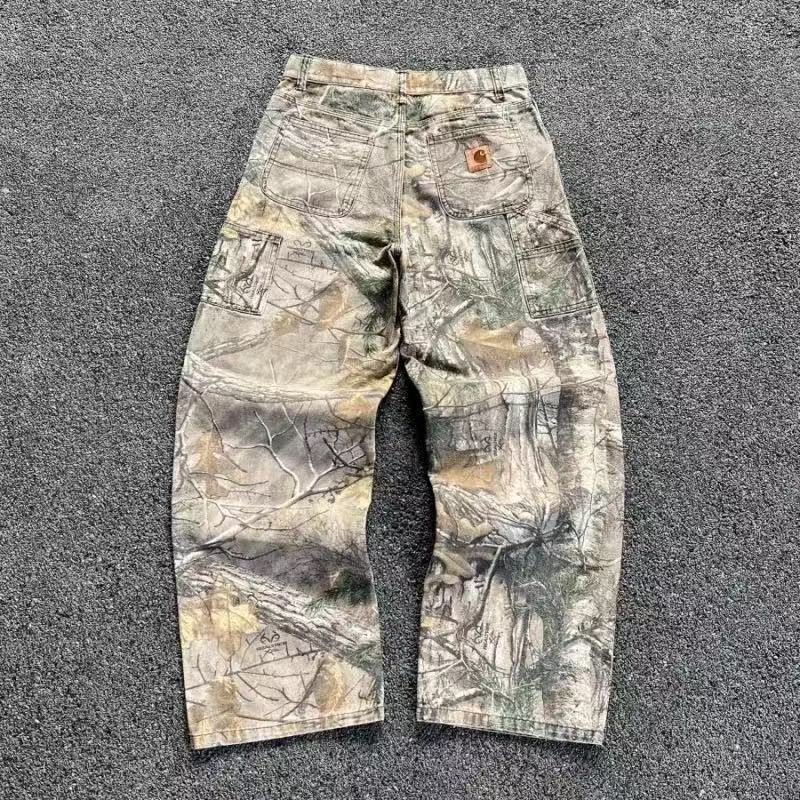 Summer New Retro Leisure Branches Camouflage Pants Water Wash Old Work Pants DJPT