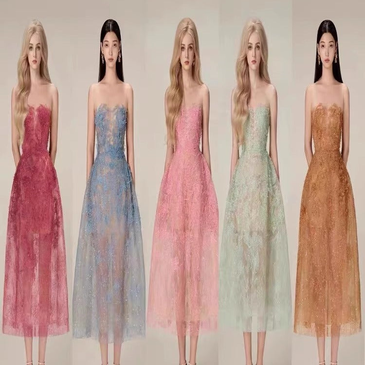 2025 Three-Dimensional Flower Lace Perspective Yarn Dress Dress Dress Dress Dress Woman