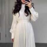 And Intellectual French-Style Collar Simple Fashion Lantern Sleeve Long Sleeve High-Waisted Long-Rise Skirt