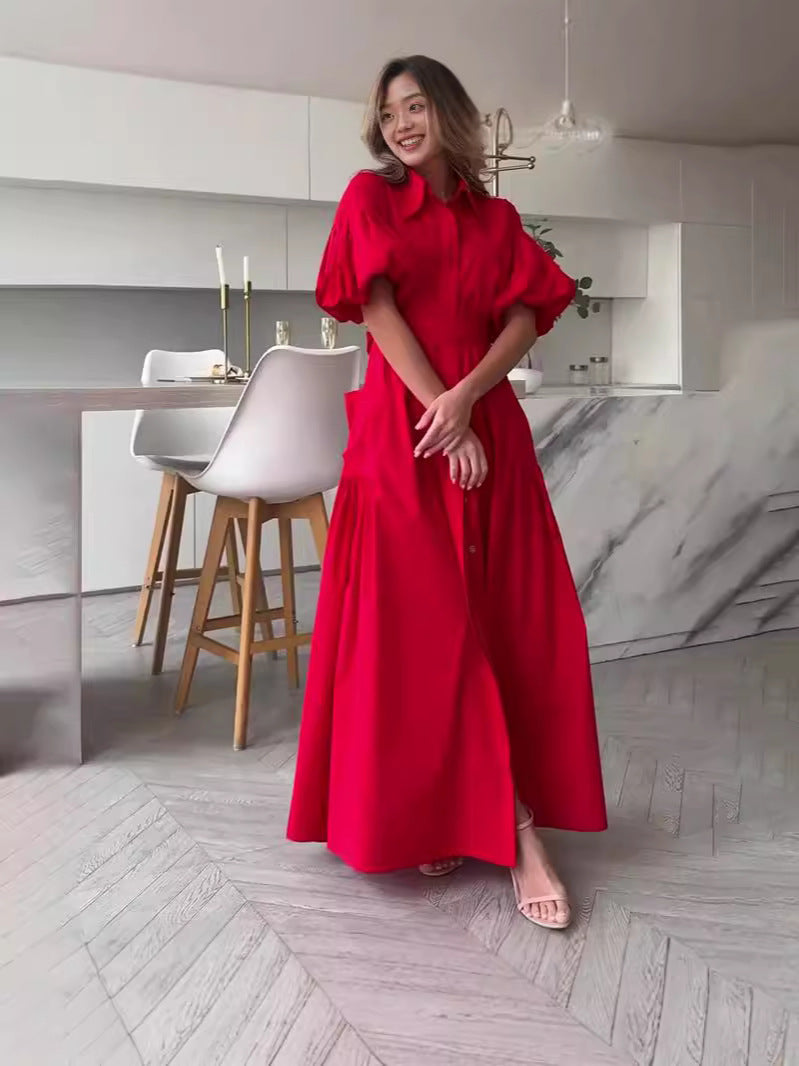 Summer New Fashion Simple Temperament Cardigan Pure Color Elegant Dress