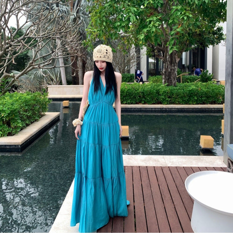 Temperament Tied With Hanging Neck Dress Female Summer New Hot Girl Bare Back Sexy Slimming A Word Dress