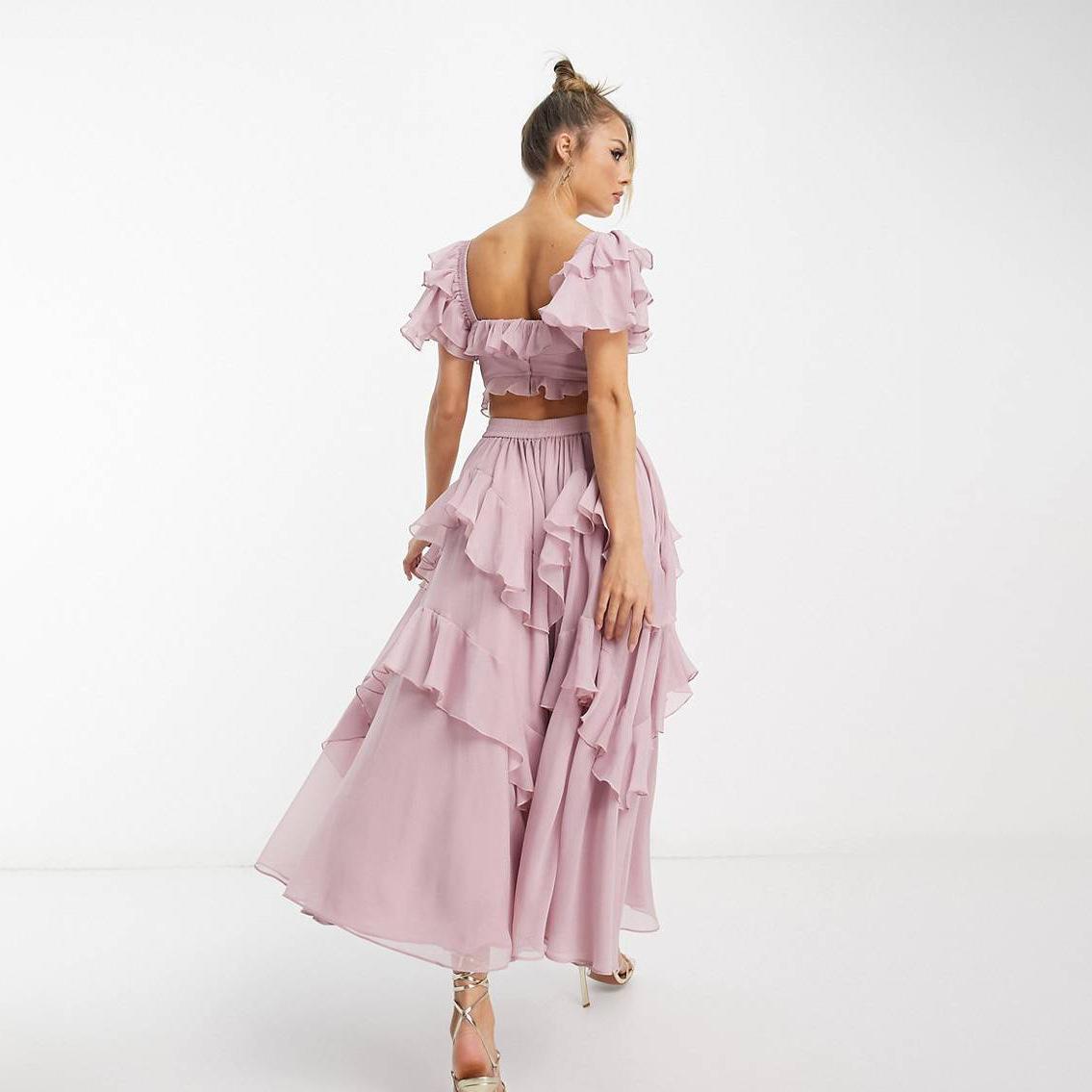 Dress Holiday Dress Lace Side Hollow Cake Dress Lotus Leaf Folding Long Dress