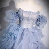 Shoulder Evening Dress Sexy Fairy Piano Playing Adult Wedding Dress Beautiful Singing Blue Dress Art Exam