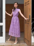 Summer Australian Holiday Wind Collar Sleeveless Belt To Collect Waist Water Lace Purple Dress Dress Dress